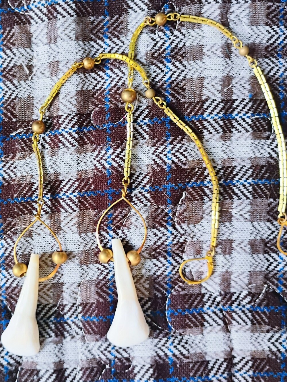 Unique 10"+ Buffalo Tooth Handmade Chain Earrings